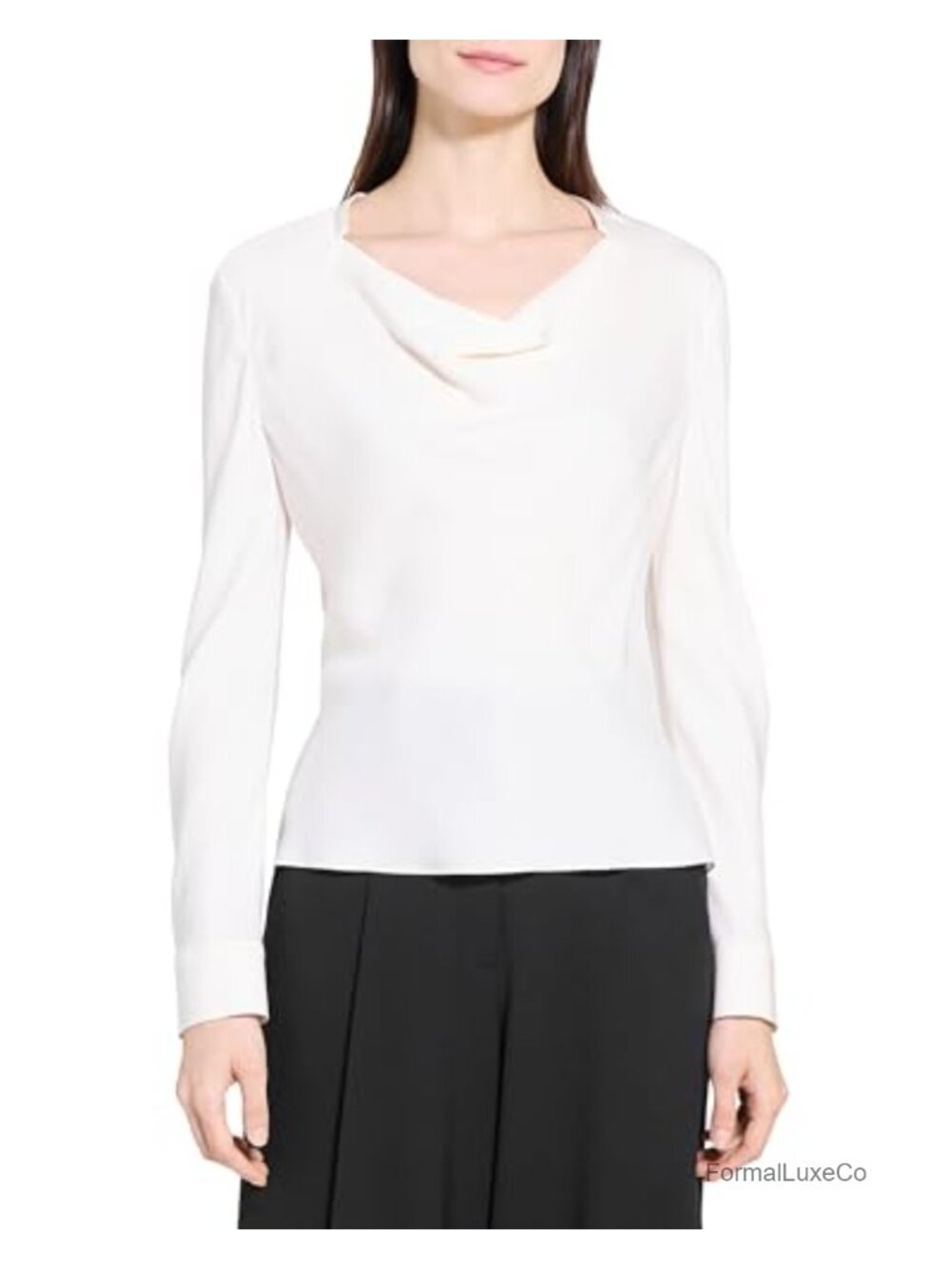 Silk Long Sleeve Cowl Neck Blouse Draped Bias Fit